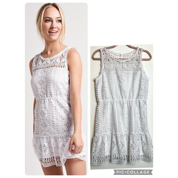 BB Dakota Sandra Dress White Lace Embroidery Mini Crochet Sz S - Picture 2 of 14